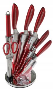 Peilių rinkinys su stovu Zilner ZL 5121, 8 vnt., Galąstuvas, Žirklės, Nerūdijantis plienas, Raudona
