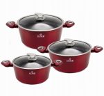 Aukštos klasės 6 dalių puodų rinkinys su nelimpančia granito danga iš ZILNER 8561 CHERRY RED