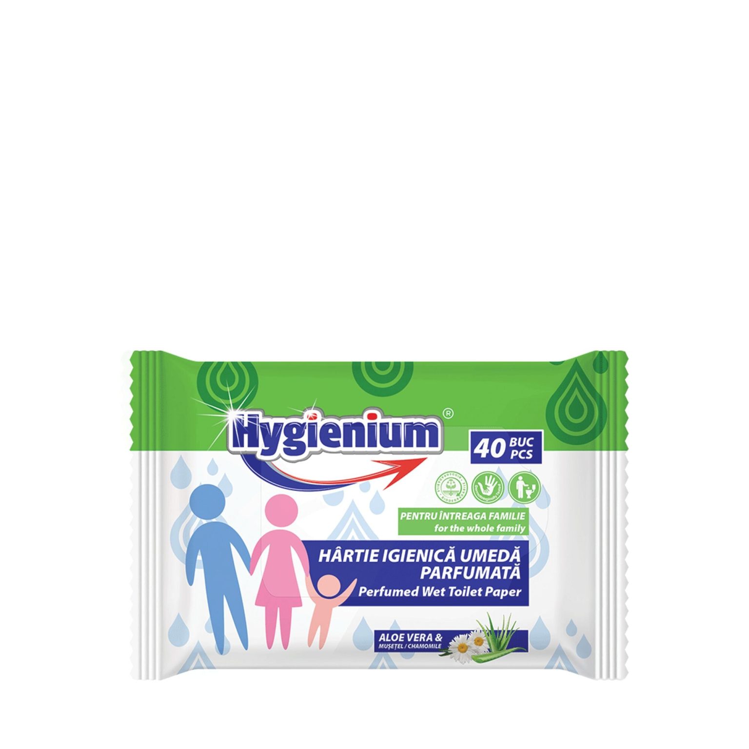 Mitrās tualetes salvetes HYGIENIUM ALOE VERA UN KUMELĪTE, 40 gab - Image 1