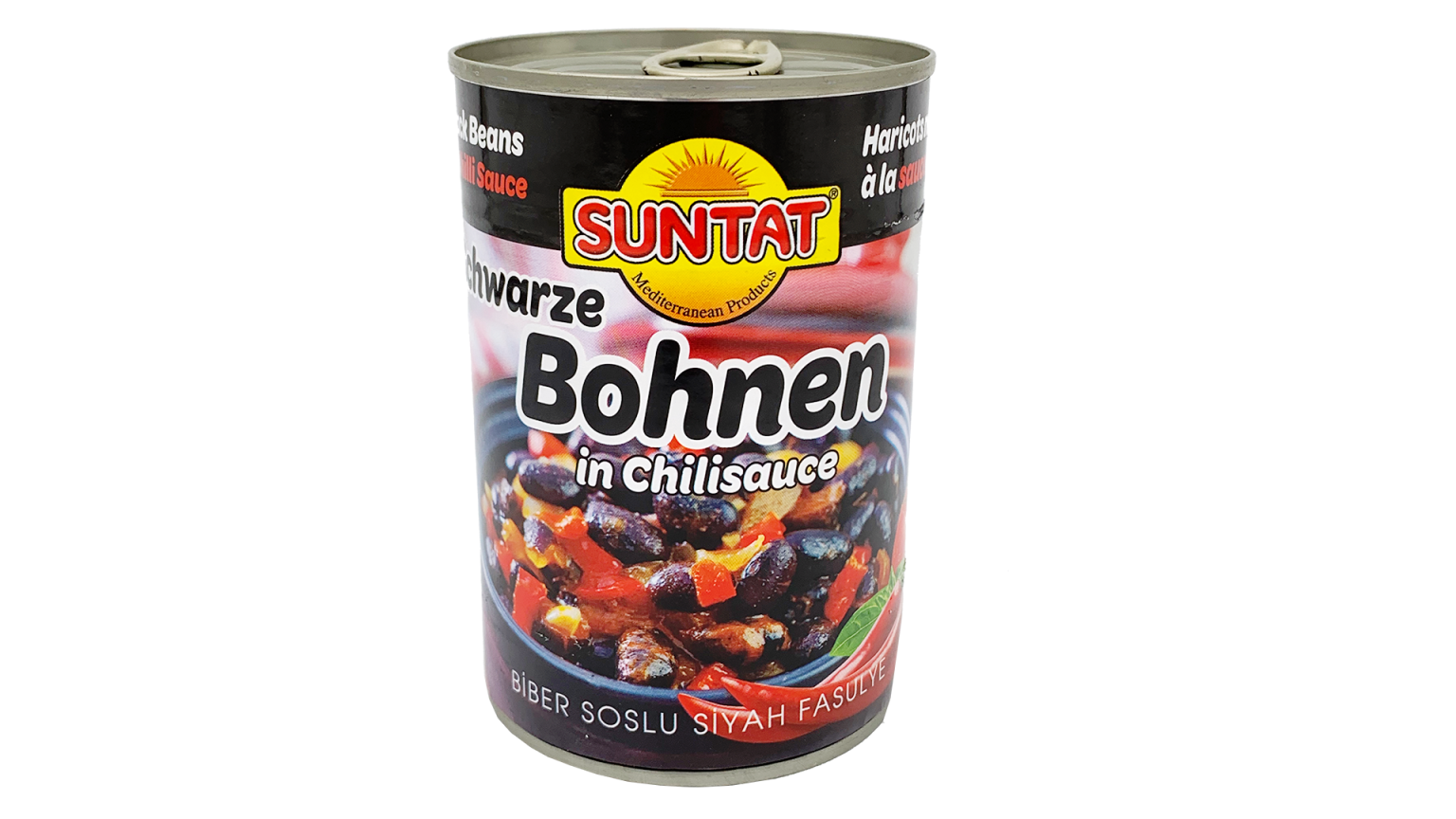 Konservētas melnās pupiņas čili mērcē SUNTAT, 400 g - Image 1