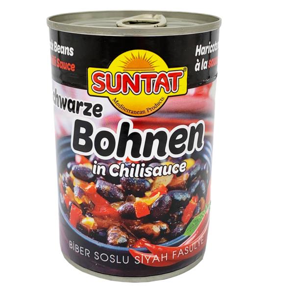 Konservētas melnās pupiņas čili mērcē SUNTAT, 400 g