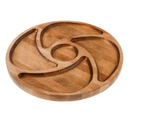 Ąžuolinis serviravimo padėklas su 5 sekcijomis (Ø 28 cm, 1,8 cm storio)