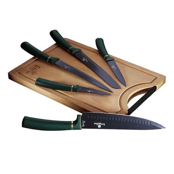 Berlinger Haus BH‑2551 Emerald Kolekcijos Peilių Rinkinys ir Bambuko Pjaustymo Lenta