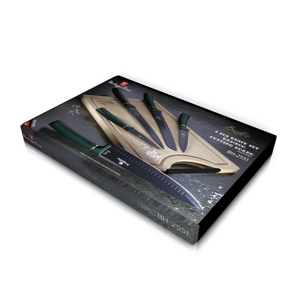 Berlinger Haus BH‑2551 Emerald Kolekcijos Peilių Rinkinys ir Bambuko Pjaustymo Lenta