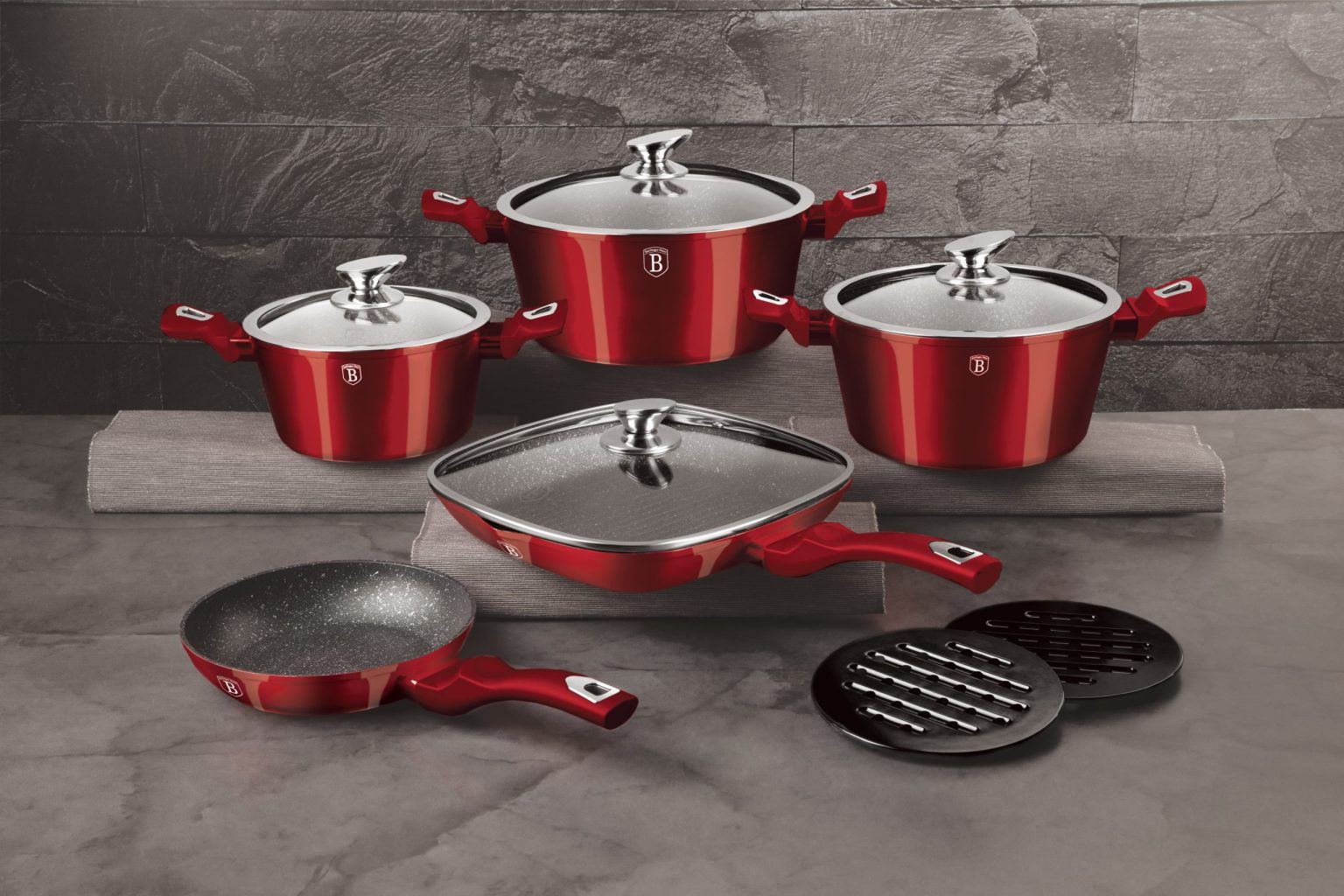 Berlinger Haus BH/7142 Metallic Line Burgundy Edition Puodų Komplektas