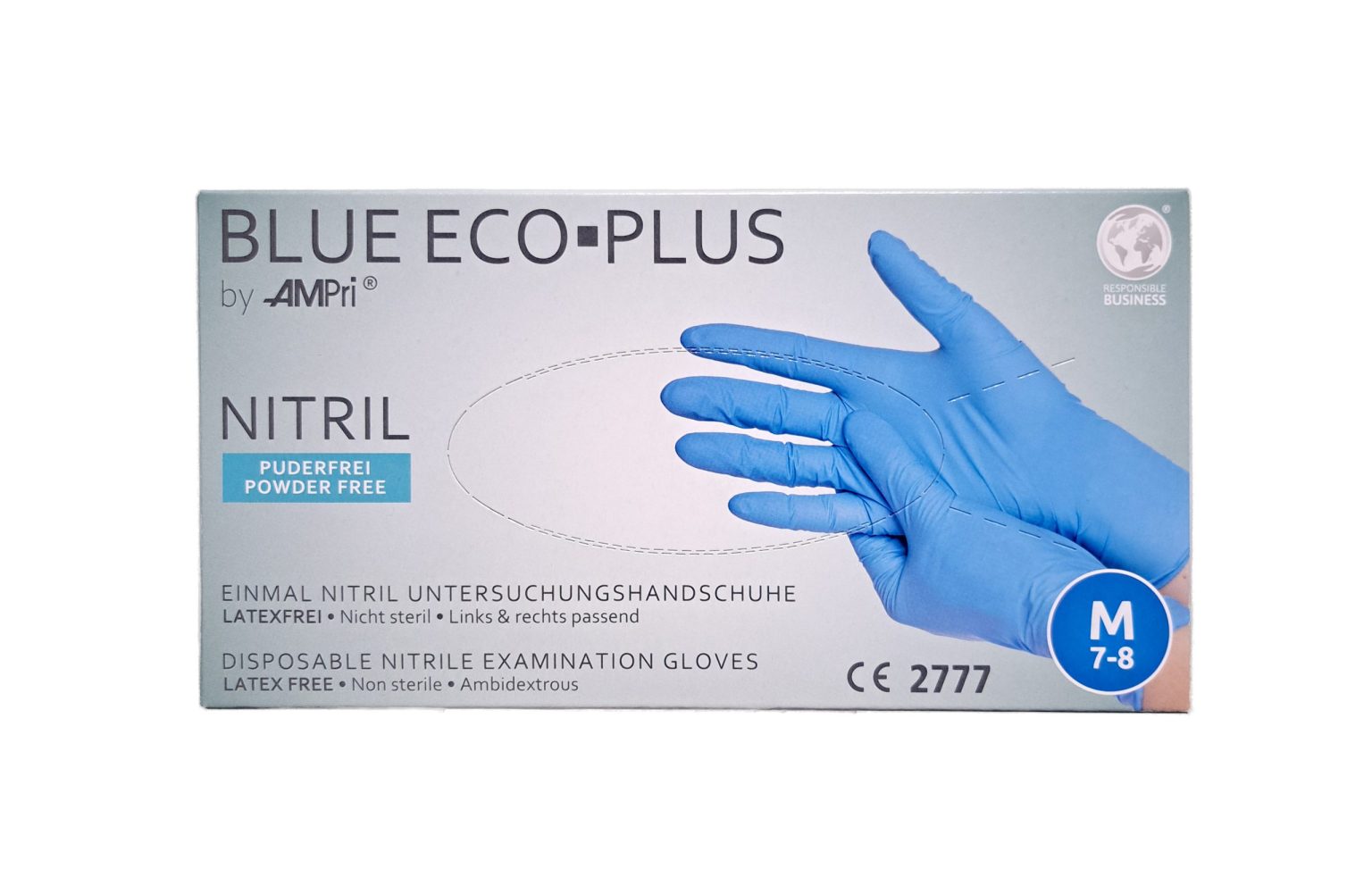 Vienreizējās nitrila cimdi Blue Eco Plus M izmērs, zilā krāsā 100 gab. - Image 1