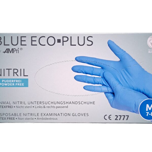 Vienreizējās nitrila cimdi Blue Eco Plus M izmērs, zilā krāsā 100 gab.