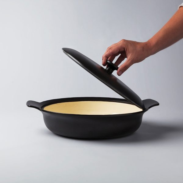 BergHOFF Čuguna panna RON 28 cm | Melna, Ar koka rokturi un vāku