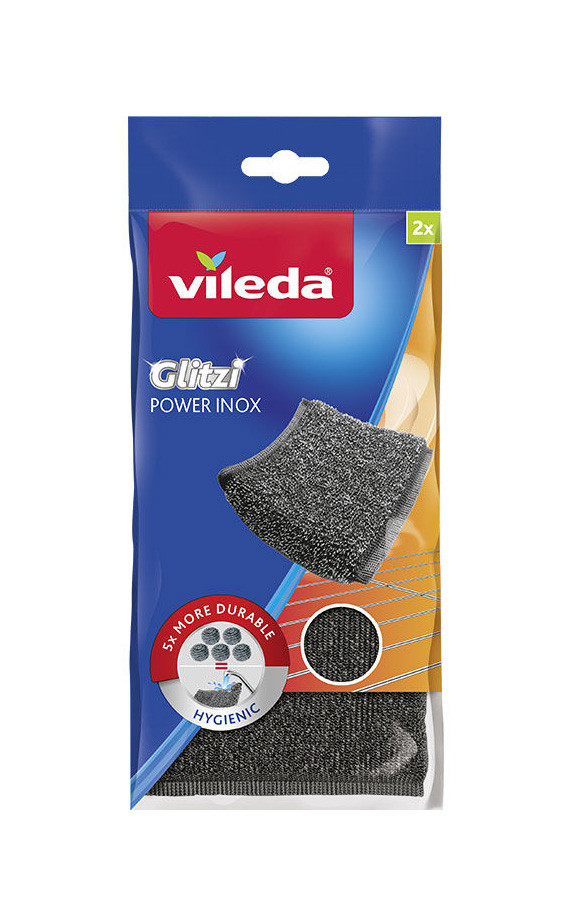 VILEDA Sūklis Glitzi Power Inox | 2 gab., Nerūsējošam tēraudam