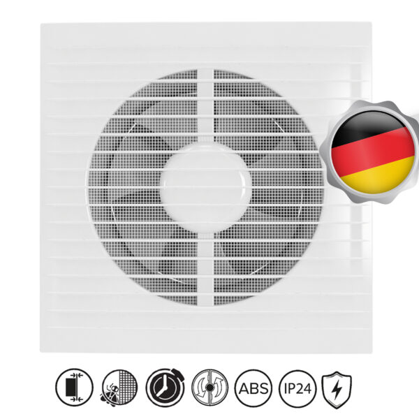 Vlano E 150 ST Vannas istabas ventilators ar taimeri, ⌀150 mm | Lodīšu gultņi, ražība 250 m³/h