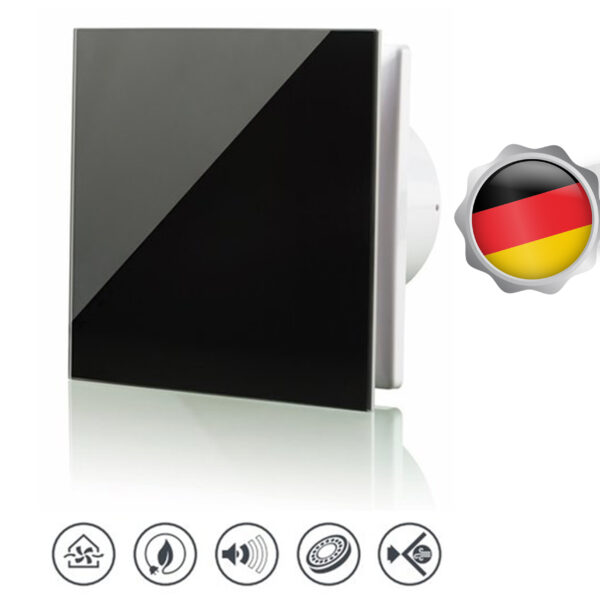 Vlano A-125 Nosūces ventilators (Vienkārša komplektācija) ⌀125 mm | Melna stikla panele, IP44, gultņi