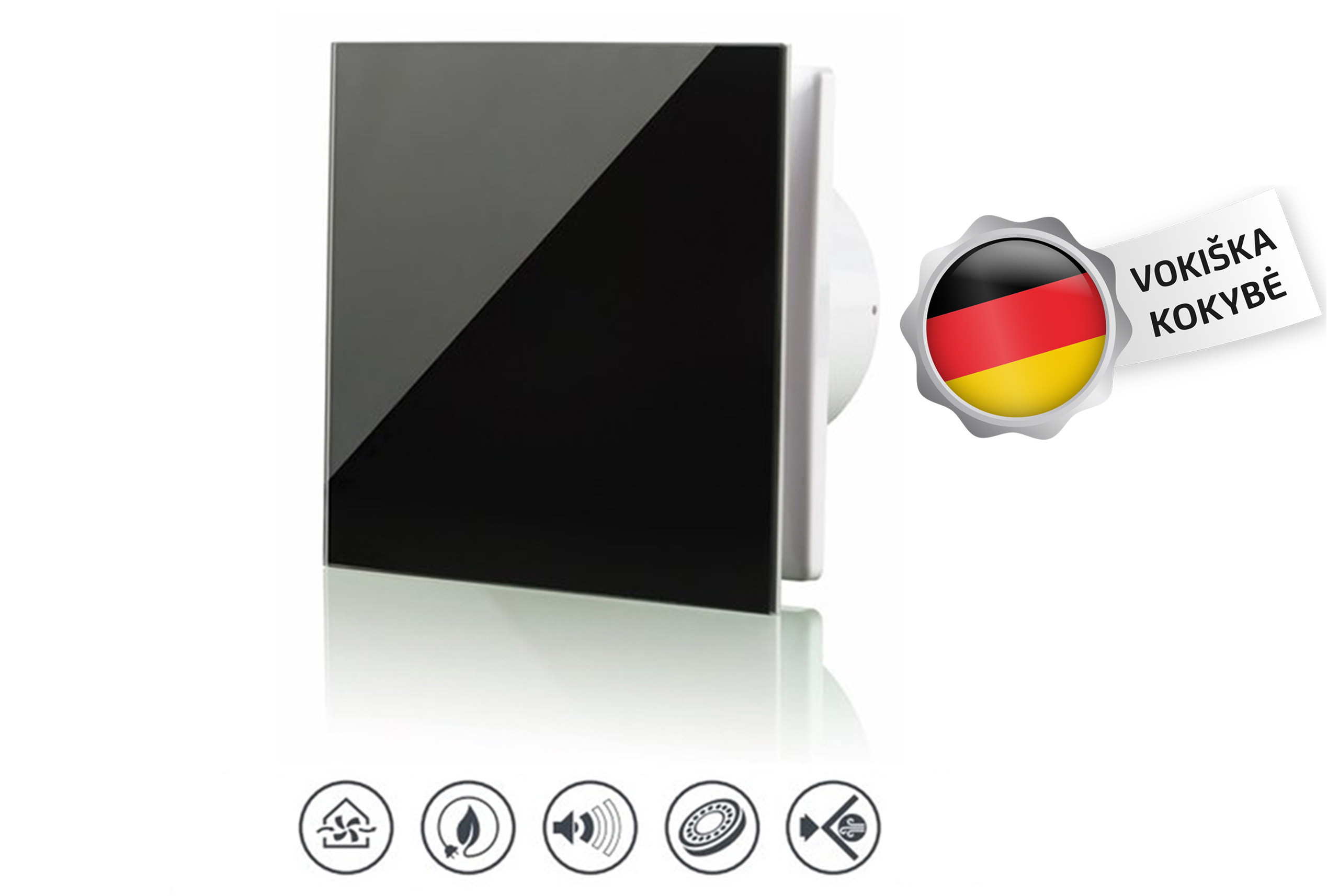 Istraukimo-Ventiliatorius-Vlano-A-100-T-Paprasta-Komplekacija-⌀100 Vlano A-125 Nosūces ventilators (Vienkārša komplektācija) ⌀125 mm | Melna stikla panele, IP44, gultņi - Image 1