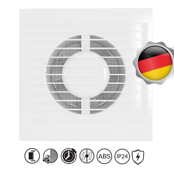 Vannas istabas ventilators Vlano E 125 ST (Ar taimeri) ⌀125 mm Vlano E 125 ST Vannas istabas ventilators ar taimeri, ⌀125 mm | Kluss, ar gultņiem, 140 m³/h