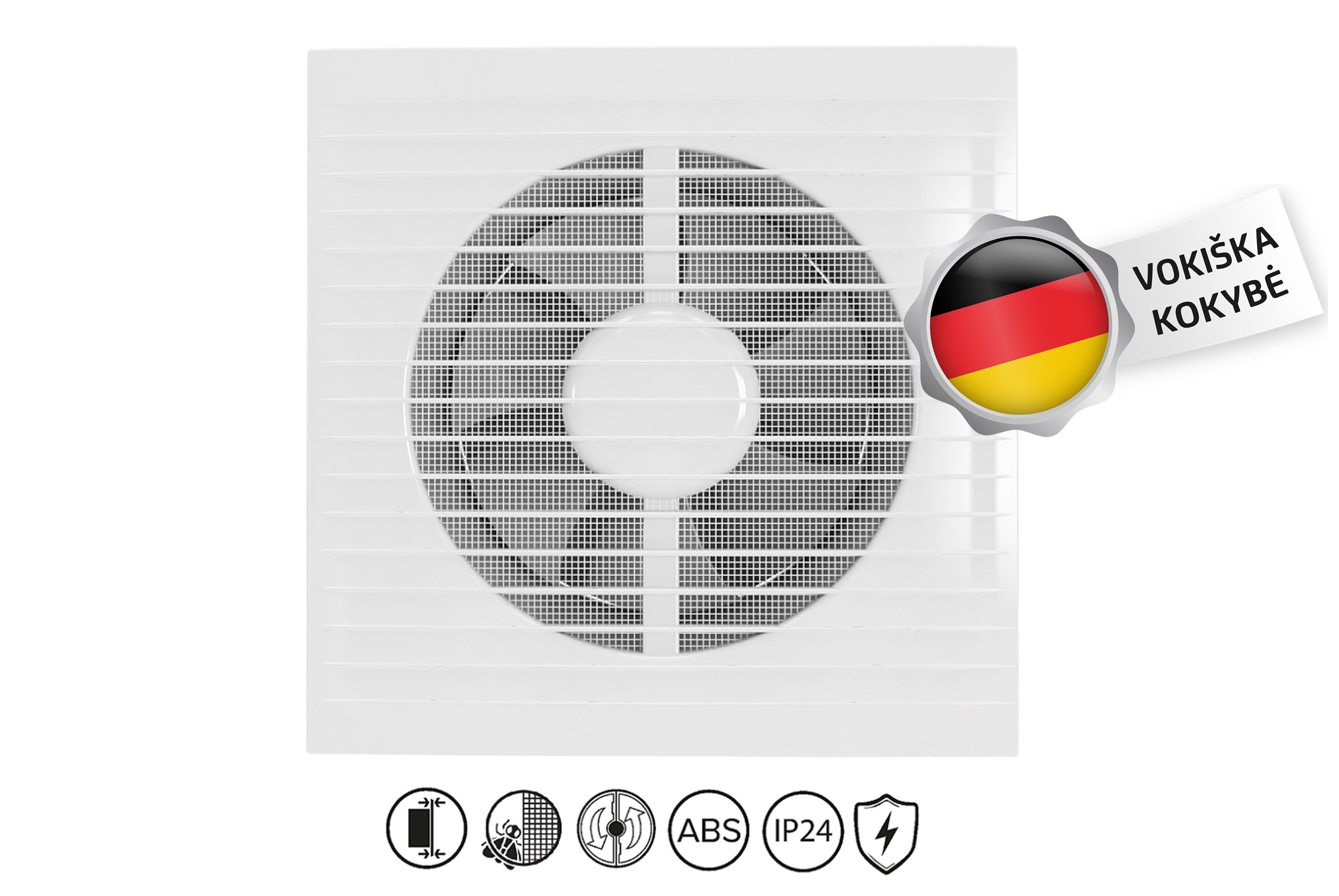 Vonios-Ventiliatorius-Vlano-E-150-S-Paprasta-Komplektacija-⌀150-m Vlano E 150 S Vonios ventiliatorius (Paprasta komplektacija) ⌀150 mm | Rutuliniai guoliai, našumas 250 m³/h (Kopija) - Image 1