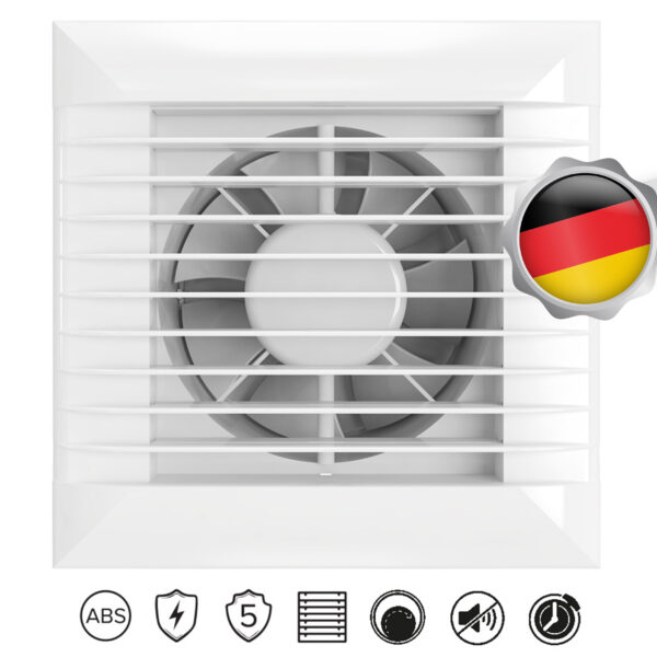 Vlano FLAP 125 T Vannas istabas ventilators ar taimeri, ⌀125 mm | Automātiskās žalūzijas, Gultņi