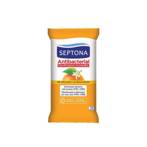 Septona Antibakteriālas mitrās salvetes "Orange Blossom", 15 gab. | Higiēniskai roku dezinfekcijai