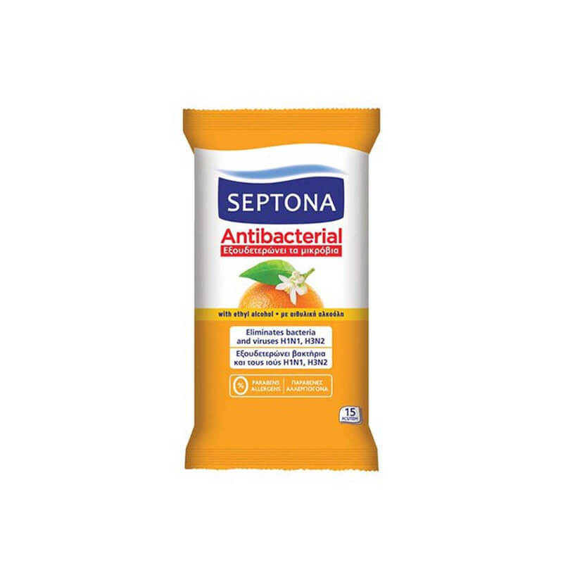 antibakterines-dregnos-serveteles-septona-apelsinu-kvapo-15vnt Septona Antibakteriālas mitrās salvetes "Orange Blossom", 15 gab. | Higiēniskai roku dezinfekcijai - Image 1