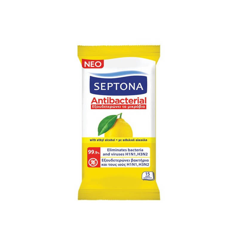 antibakterines-dregnos-serveteles-septona-citrinu-kvapo-15vnt Septona Antibakterinės drėgnos servetėlės su citrinų kvapu, 15 vnt. | Higieninei rankų dezinfekcijai (Kopija) - Image 1