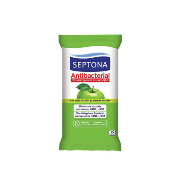 Septona antibakteriālas mitrās salvetes "Green Apple", 15 gab. | Roku higiēniskai dezinfekcijai