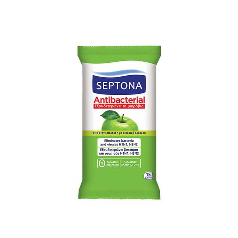 antibakterines-dregnos-serveteles-septona-obuoliu-kvapo-15vnt Septona antibakteriālas mitrās salvetes "Green Apple", 15 gab. | Roku higiēniskai dezinfekcijai - Image 1