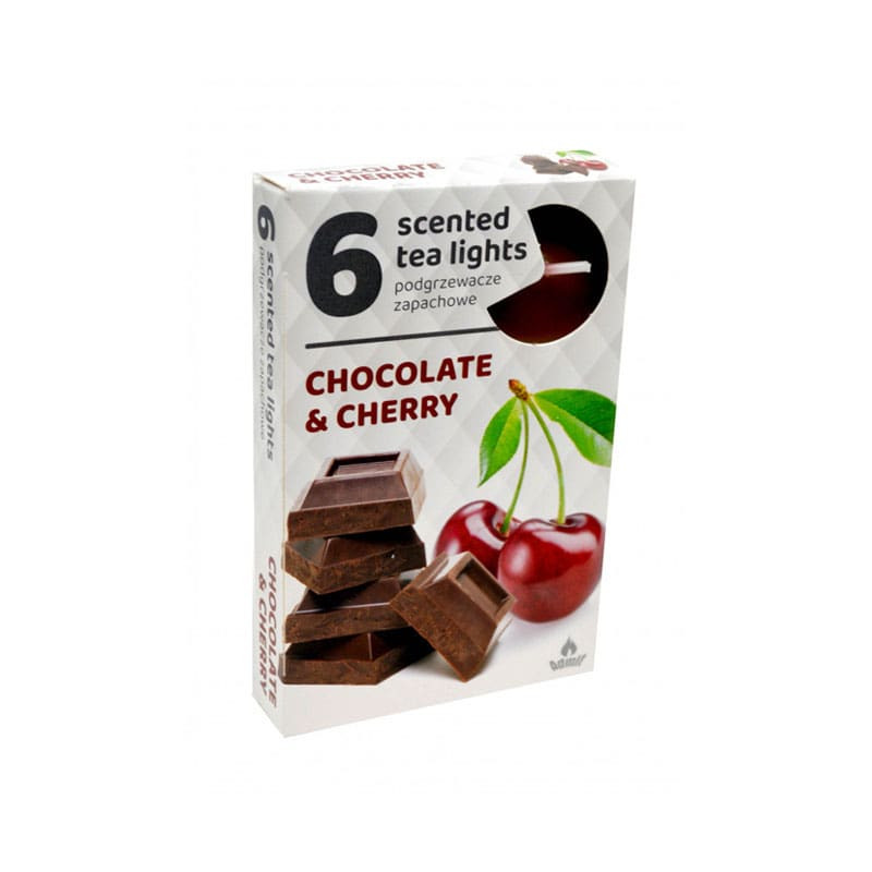 arbatines-kvepiancios-zvakutes-chocolate-cherry-6vnt Smaržīgās tējas sveces "Chocolate Cherry", 6 gab. | Šokolādes un ķiršu aromāts - Image 1