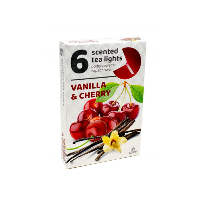 arbatines-kvepiancios-zvakutes-vanilla-cherry-6vnt Smaržīgās tējas sveces "Vanilla & Cherry", 6 gab. | Vanīļas un ķiršu aromāts - Image 1