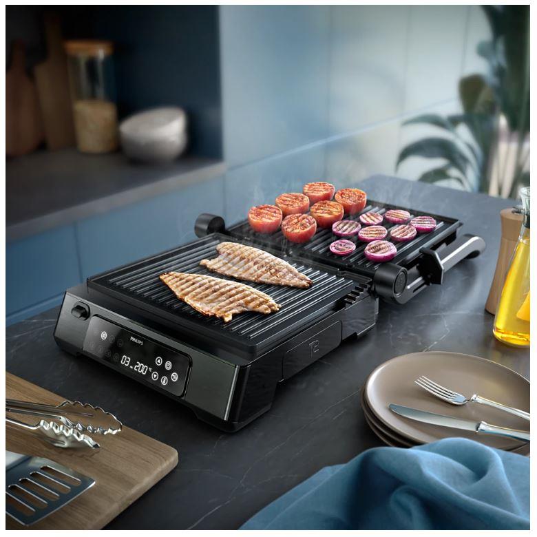 bb48abe0-7685-4467-ba10-ae9e61cbbf1c PHILIPS Elektrinis kontaktinis grilis HD6307/70 | 2200W, su Temperatūros zondu, 180° atlenkimas