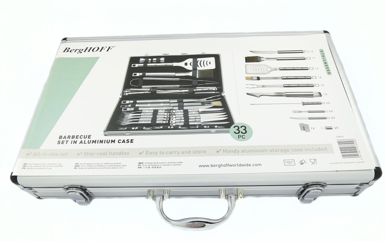 berghoff-1108325 BergHoff 33 gabalu grila piederumu komplekts Cubo | Alumīnija koferī - Image 1