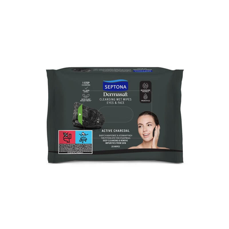 dregnos-serveteles-makiazui-valyt-septona-su-aktyviaja-anglimi-20vnt SEPTONA Mitrās Salvetes Grima Noņemšanai 20 gab. | Ar Aktīvo Ogli, Dziļa Tīrīšana - Image 1