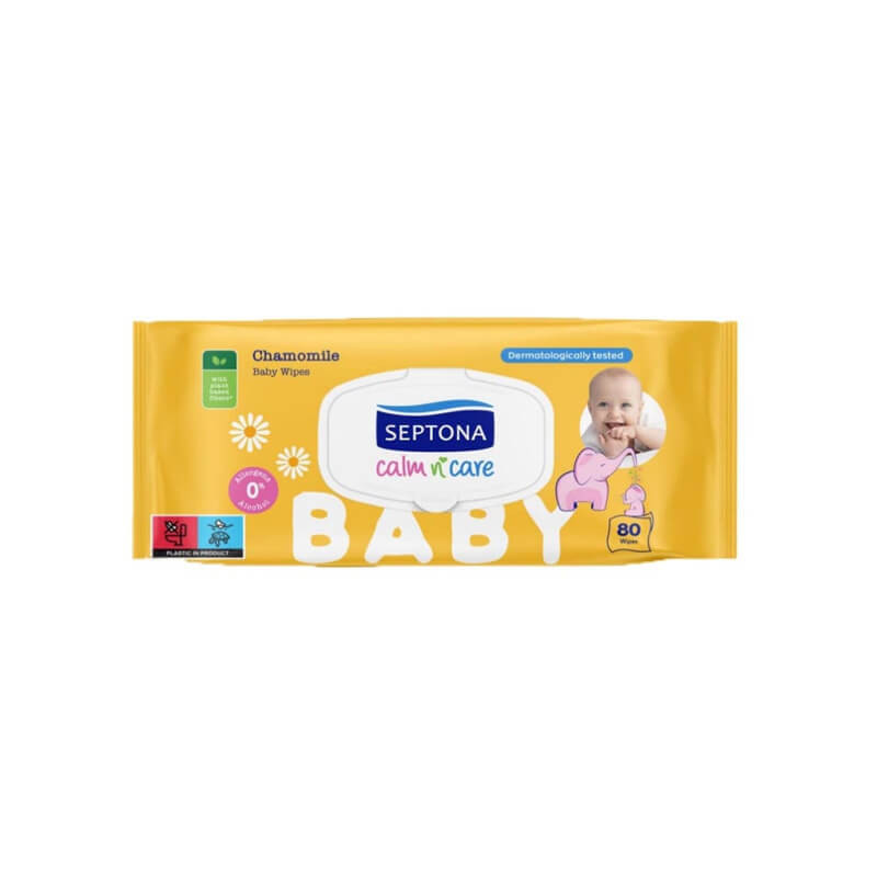 dregnos-serveteles-vaikams-septona-ramunele-80vnt Septona Calm n' Care kumelīšu mitrās salvetes zīdaiņiem, 80 gab. | Ar kumelītēm, 0% alkohola - Image 1