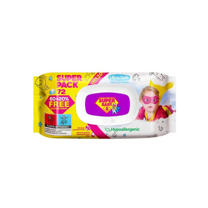 dregnos-serveteles-vaikams-super-baby-jautriai-odai-72vnt SUPER BABY Mitrās Salvetes Zīdaiņiem 72 gab. | Paredzētas Jutīgai Ādai, No Dzimšanas - Image 1