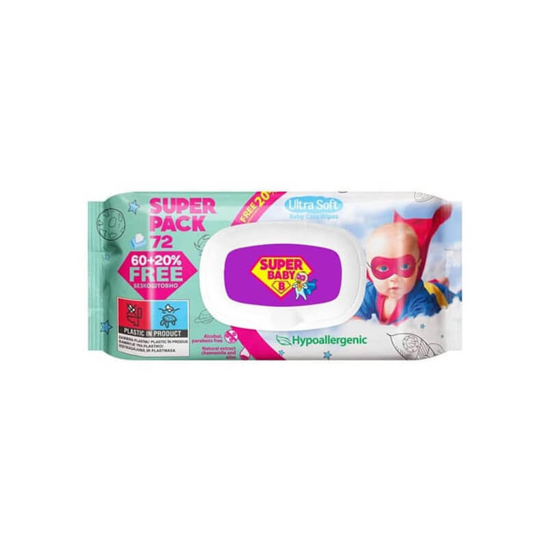 dregnos-serveteles-vaikams-super-baby-su-ramuneliu-ir-alaviju-ekstarktu-72vnt SUPER BABY Mitrās Salvetes Zīdaiņiem 72 gab. | Ar Kumelītēm un Aloe Vera, No Dzimšanas - Image 1