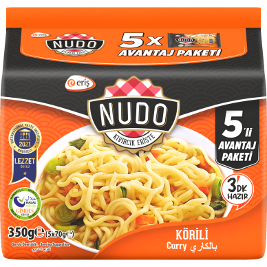 NUDO greitai paruošiamų makaronų kario skonio 5 pakuočių rinkinys