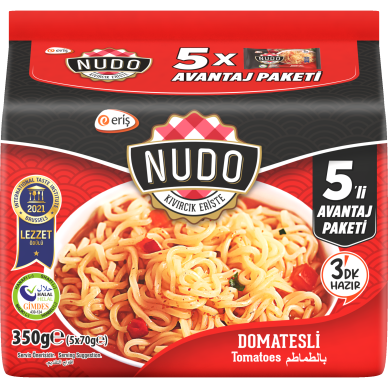 NUDO greitai paruošiamų makaronų pomidorų skonio 5 pakuočių rinkinys