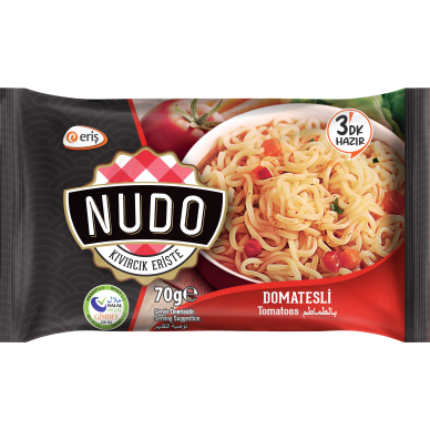 NUDO greitai paruošiamų makaronų pomidorų skonio pakuotė maišelyje