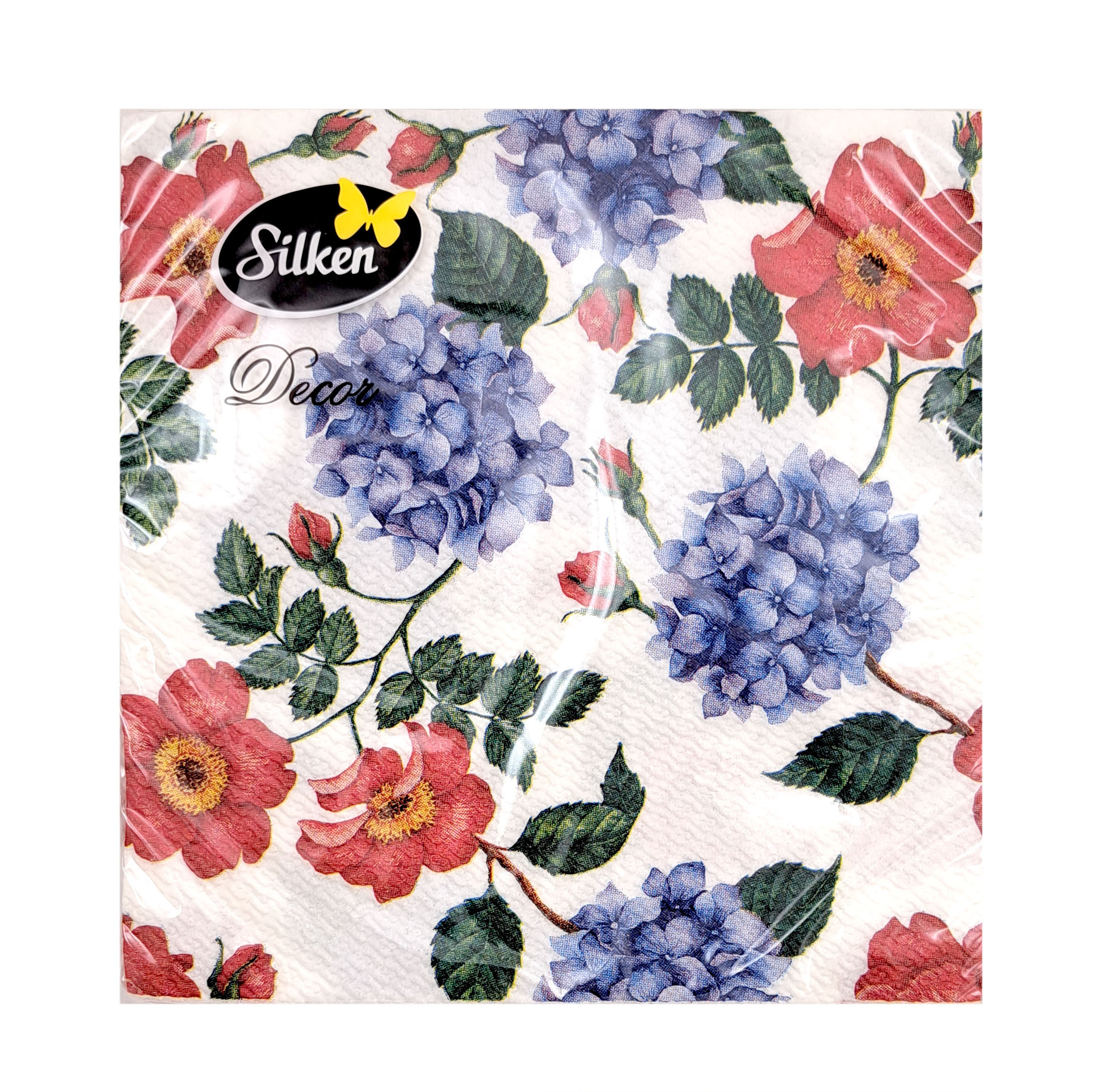 serveteles-stalo-decor-hortenzija-33x33cm-2-sluoksniai-16vnt DECOR Divslāņu Salvetes Hortenzija 33x33 cm | Maigs Ziedu Motīvs - Image 1
