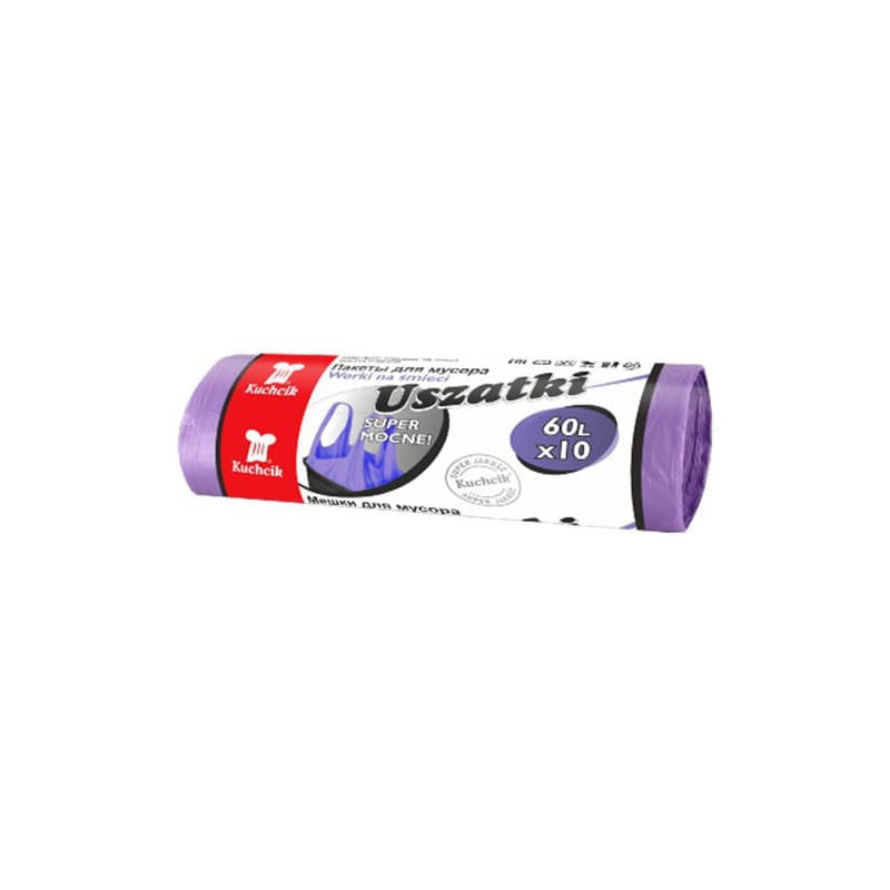 siuksliu-maisai-su-rankenomis-kuchcik-violetiniai-13-mikronu-60l-10vnt Kuchcik Atkritumu maisi ar rokturiem, violeti, 60L, 10 gab. | 13 mikroni - Image 1