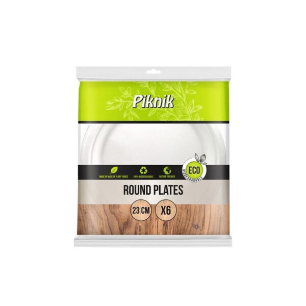 Piknik ECO Vienkartinės lėkštės iš cukranendrių, 23cm, 6 vnt. | Ekologiškos, kompostuojamos (Kopija)