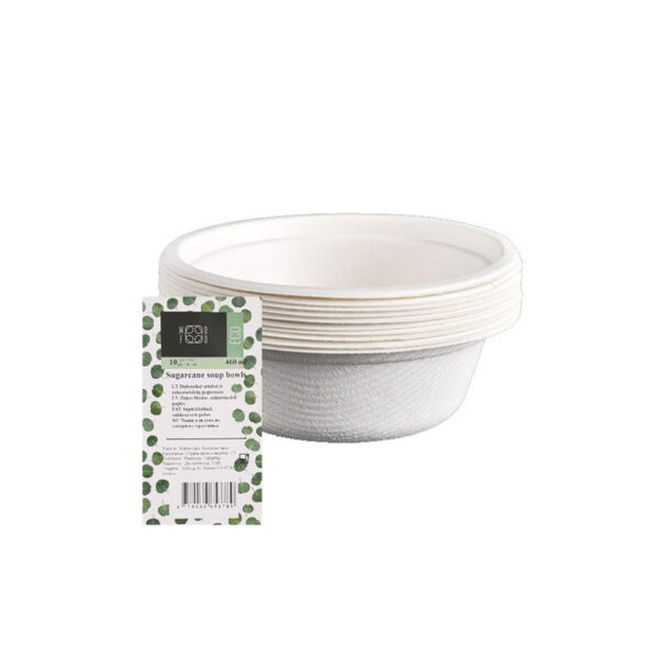 Vienreizlietojamās bļodiņas no cukurniedru šķiedras, 460ml, 10 gab. | Ekoloģiskas, kompostējamas