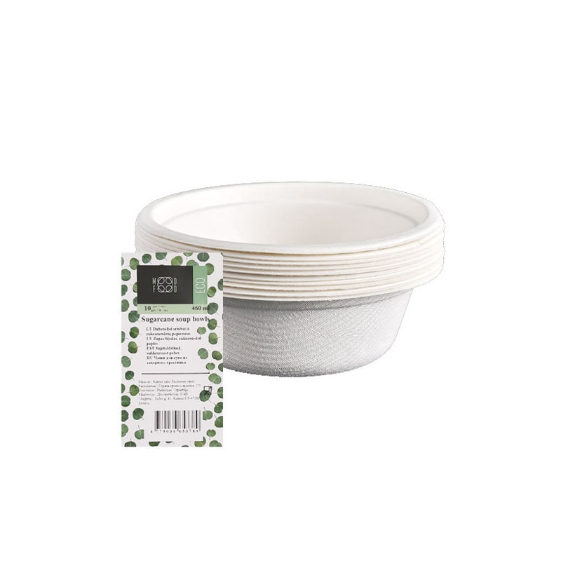 vienkcukrpluosto-dubeneliai460ml-10vnt Vienreizlietojamās bļodiņas no cukurniedru šķiedras, 460ml, 10 gab. | Ekoloģiskas, kompostējamas - Image 1