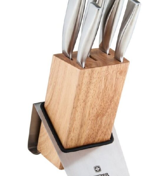 Nažu komplekts VNZ50121 ar statīvu (6 gab.) | Augstas kvalitātes tērauds, ergonomiski rokturi, var mazgāt trauku mazgājamā mašīnā