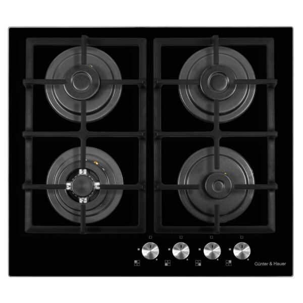GÜNTER & HAUER Gāzes plīts virsma GL 64 TB | 4 degļi, WOK deglis, stikla keramika, melna