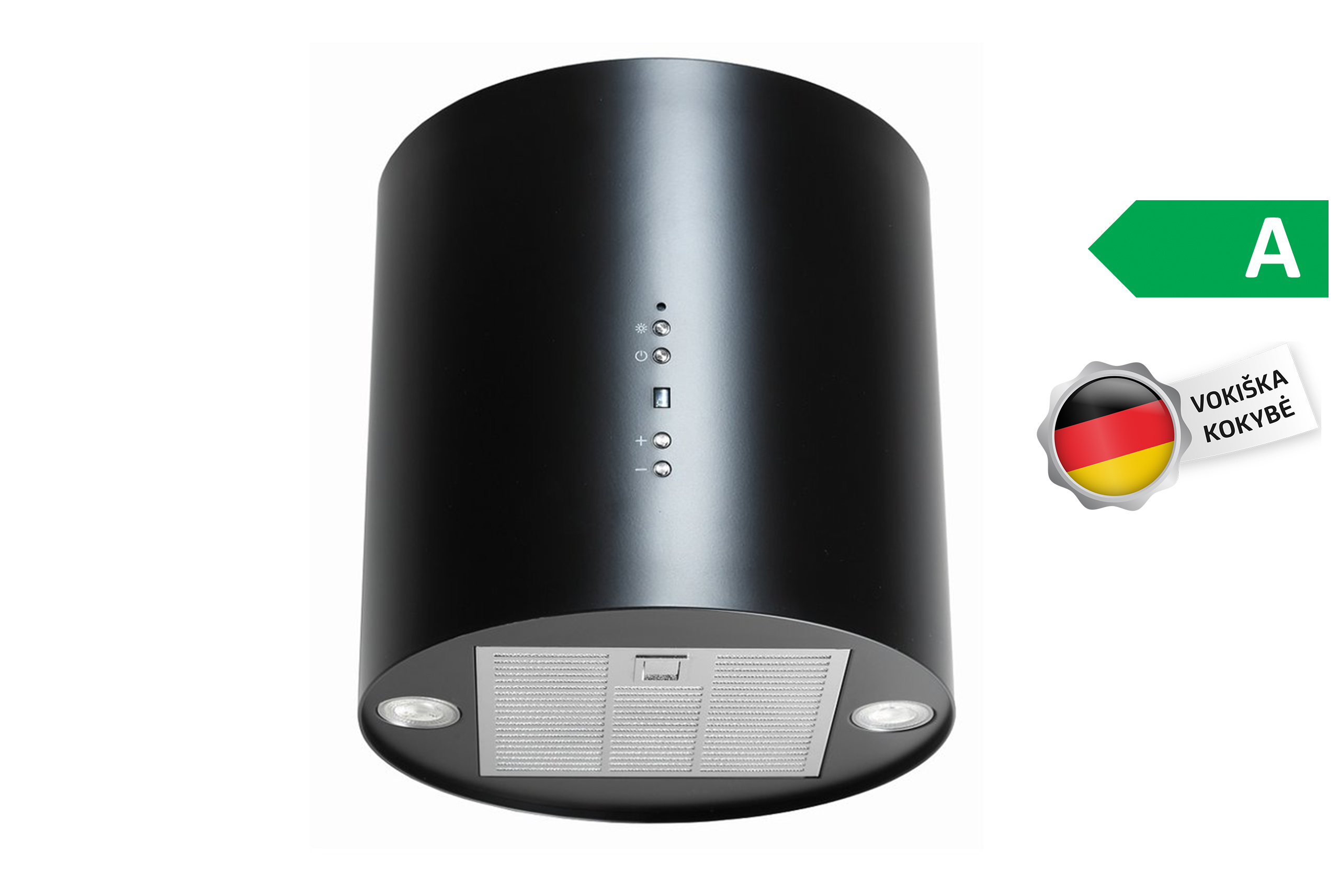 Erdvinis-Gartraukis-Vlano-BRION-Black-Juodas-2 Vlano Sienas tvaika nosūcējs BRION Black | 1000 m³/h, IONways attīrīšana, A energoefektivitātes klase - Image 1