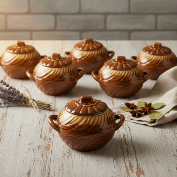 Molio Puodai Troškinimui (Čenakinės) 6 vnt. | 450 ml, Keramika, Tinka Orkaitėms ir Mikrobangų Krosnelėms