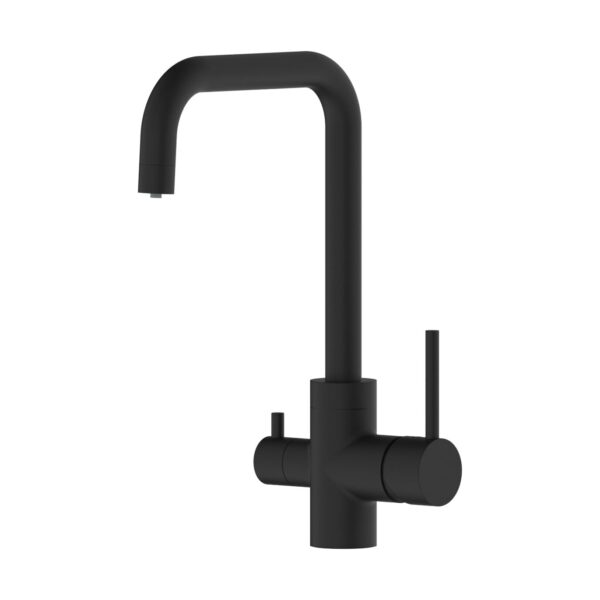 GÜNTER&HAUER Virtuves Jaucējkrāns HÜGEL Black | Divas Sviras, Filtrēta Ūdens Savienojums, 360° Rotācija