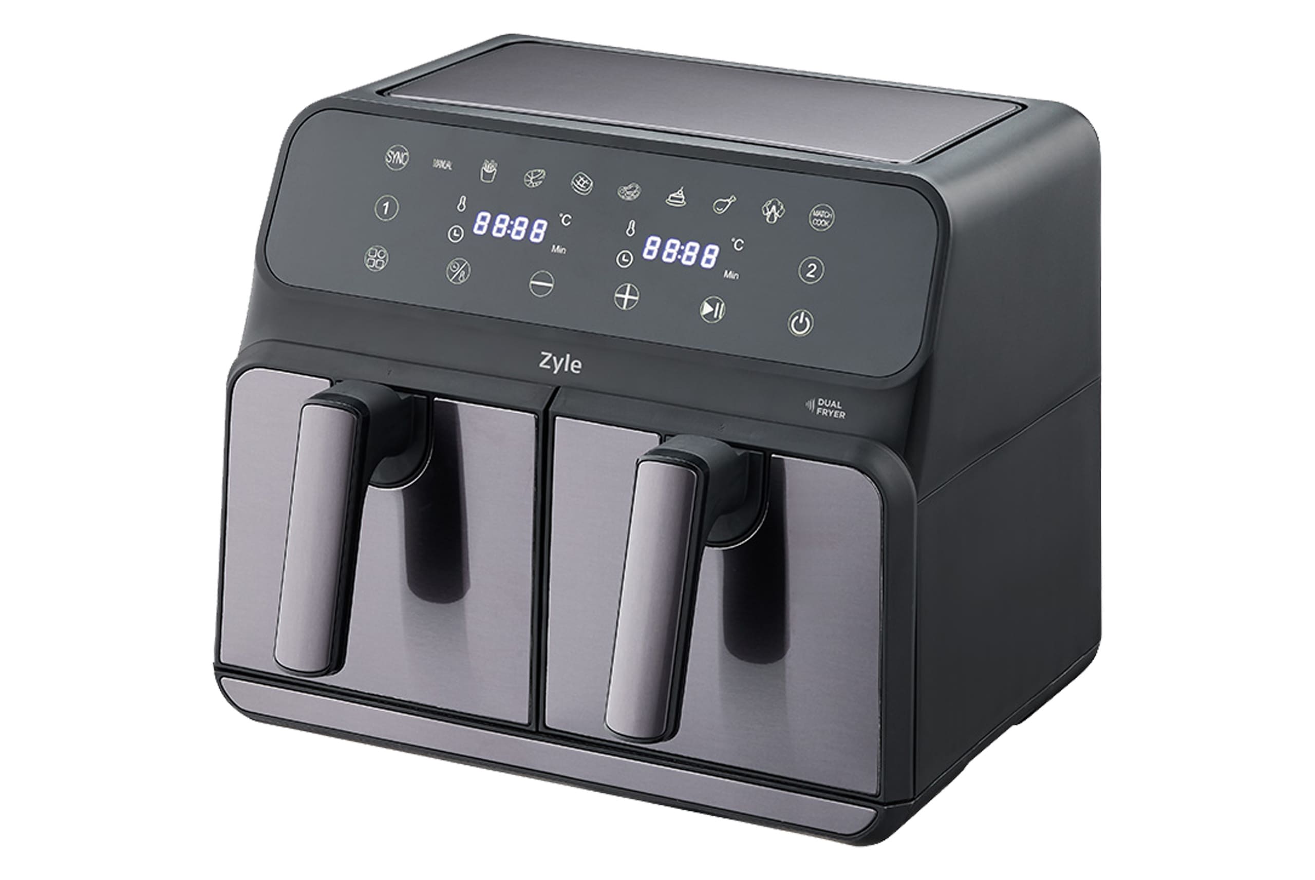 Karsto-oro-gruzdintuve-ZY801DAF ZYLE Karstā gaisa friteris ZY801DAF | 1700 W, 8 L (2x4L), Ar sinhronizācijas funkciju - Image 1