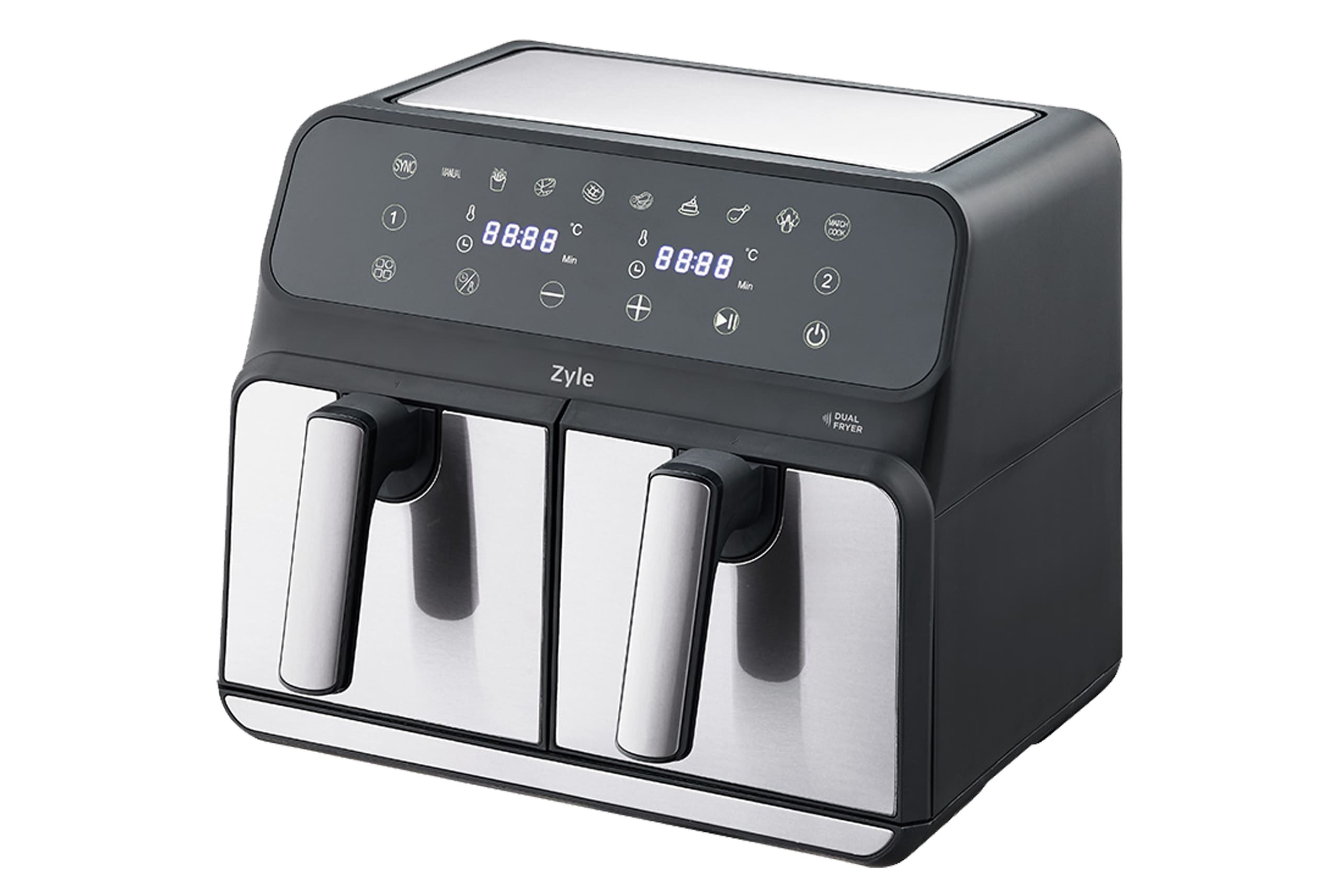 Karsto-oro-gruzdintuve-ZY802DAF ZYLE Karstā gaisa friteris ZY802DAF | 1700 W, 8 L (2x4L), ar sinhronizācijas funkciju - Image 1