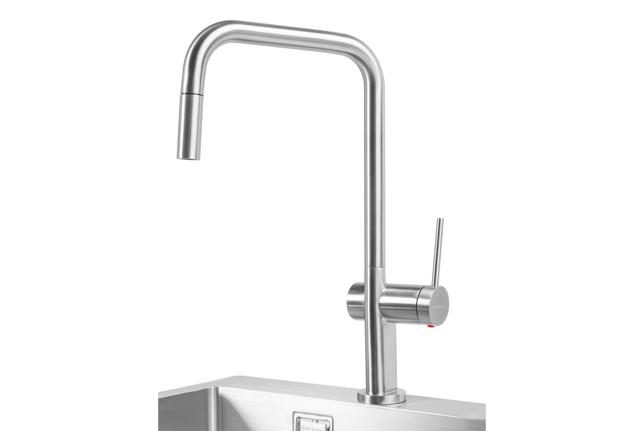 Maisytuvas-Brunnen-Br-1 GÜNTER & HAUER Virtuves maisītājs BRUNNEN Br | 360° snīpis ar dušas funkciju, matēts nerūsējošais tērauds - Image 1