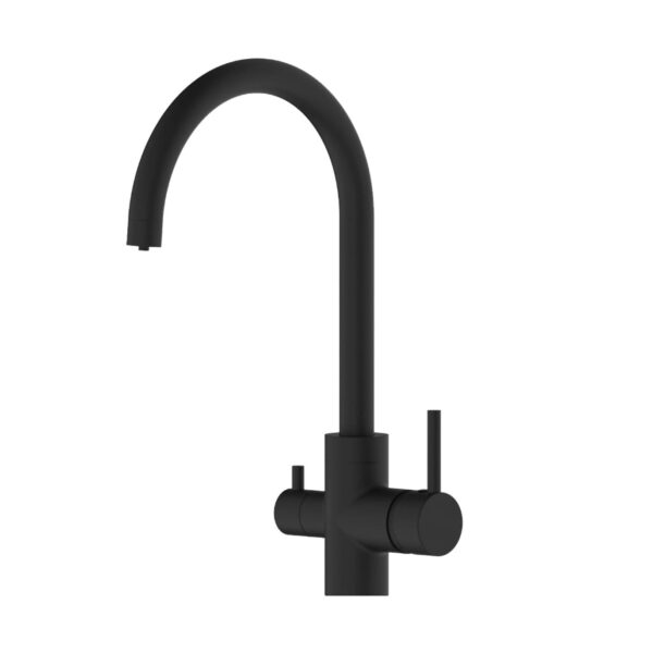 GÜNTER&HAUER Virtuves Jaucējkrāns HAFEN Black | Divas Sviras, Filtrēta Ūdens Savienojums, 360° Pagrieziens