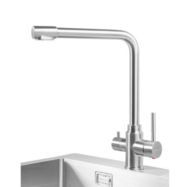 GÜNTER & HAUER Virtuves Maisītājs LUFT Br | 2 Sviras (Ūdens/Filtrēšana), 360° Snīpis, Matēts Tērauds